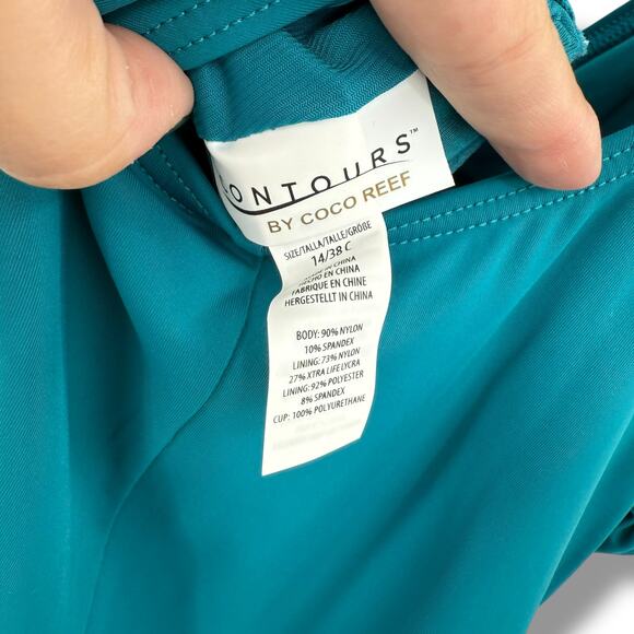 NEW Contours Coco Reef One Piece Swimsuit Size 14 Bra Size 38C Blue Teal Ruched - Picture 6 of 6